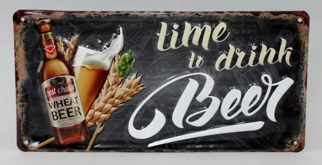9977594-x Retrò Vintage Targa di Latta Rilievo Birra Time To Bevanda 30x15cm