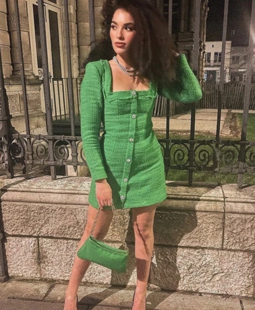 Zara tweed dress deals with gemstone buttons