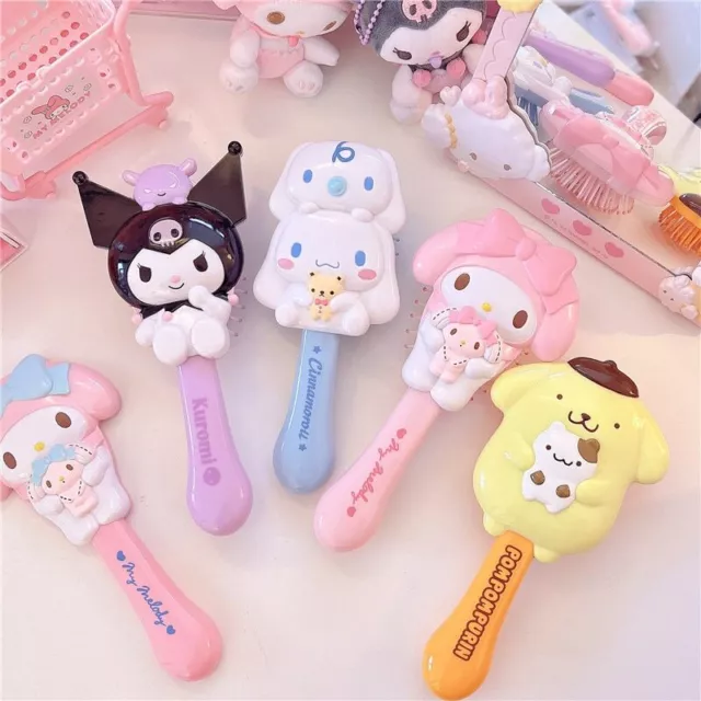 Cute Sanrio Kuromi Handheld Makeup Mirror Massage Air Bag Comb Hello Kitty