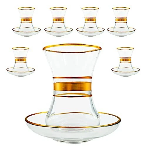 Handmade Turkish Tea Set, Vintage 12 Piece Handmade Glasses Cup and Saucers