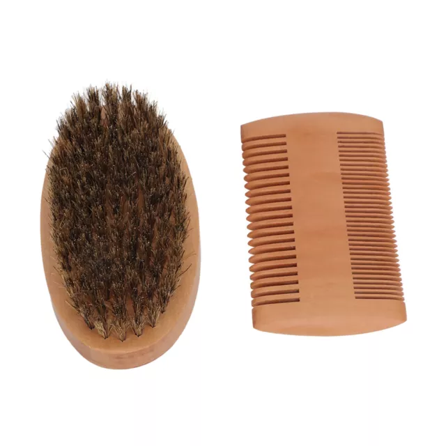 Barbe Brush Peigne Kit Bois Double Side Peigne Brosse Styling Shaping Trimming 2