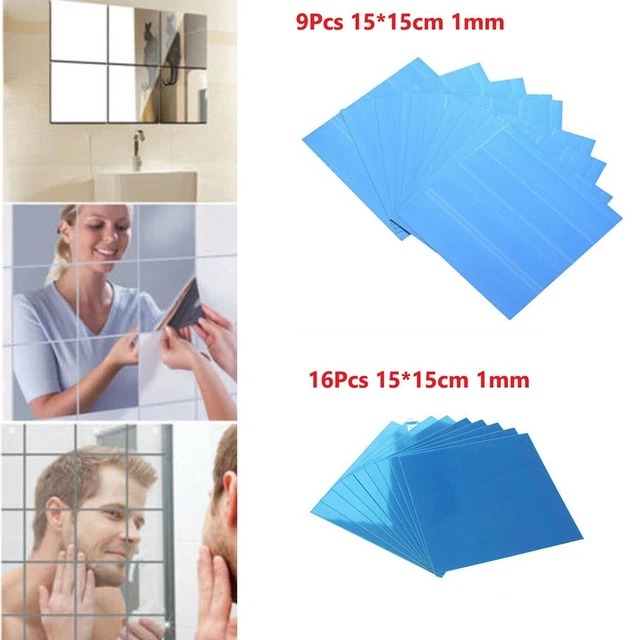 Pegatina decorativa de pared 15 cm cuadrado 9/16 piezas efecto espejo visible