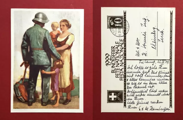 Ganzsache AK Schweiz 1929 Bundesfeier Soldat mit Familie Typen     ( 62420