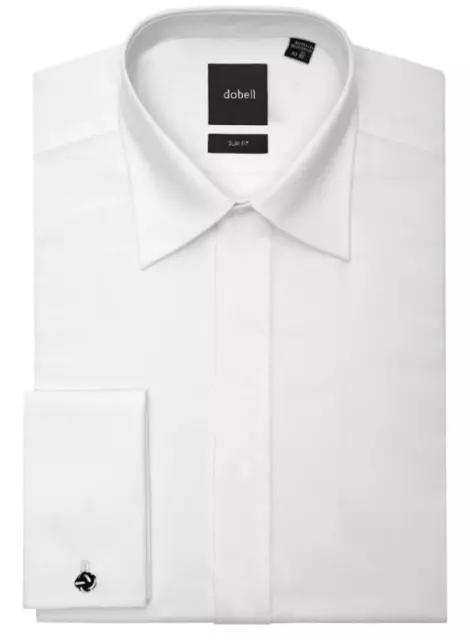 Mens White SLIM FIT Wedding Prom Dinner Day Collar Double Cuff Formal Shirt