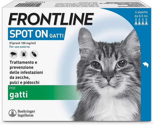 Frontline Spot On Antiparassitario di Lunga Durata per Gatti 4 Pipette da 0.5 mL