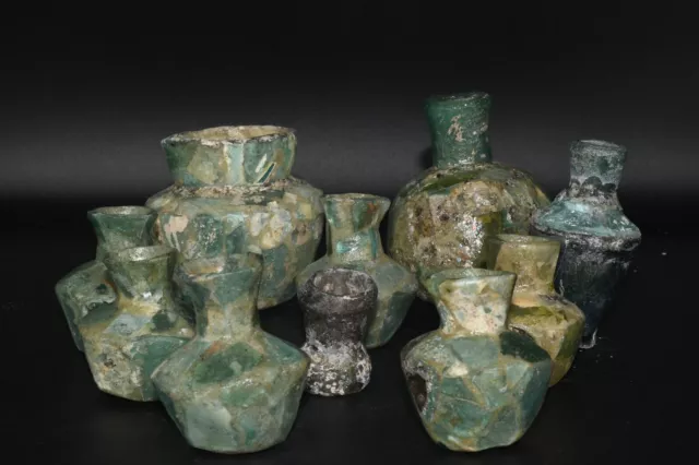 10 Large Ancient Roman Glass Pot Jars & Bottles Circa 1st - 3rd Century AD 2