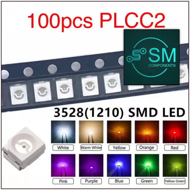 100pcs 3528 (1210) PLCC2 SMD/SMT Leds ALL COLOURS Light Emitting Diodes