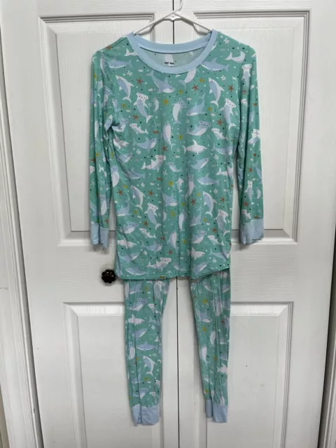 Little Sleepies Pjs Pajamas Size 12/14 Unisex Boys Girls Sharks Ocean Green