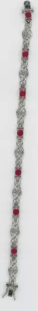 Two Tone Sterling Silver Pink Stones Bracelet 925 Fine 2649