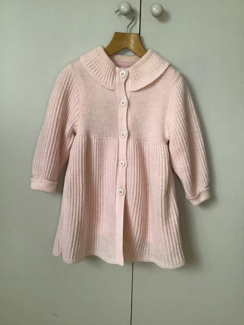 Cappotto vintage Marese a maglia rosa età 3-4 anni circa dettaglio collare foderato