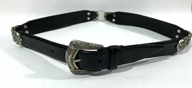 Vintage FOSSIL - Women’s BELT - black LEATHER - size Small - SILVER