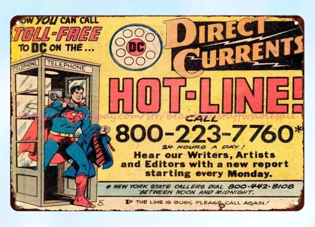 Ideas de diseño de habitación para cómic de 1970 Direct Currents Hot-Line letrero de metal estaño