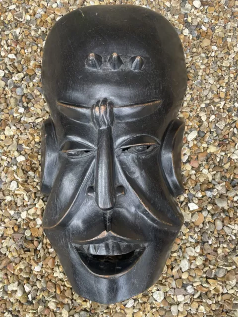 African Large Black Wooden Mask Tribal Hand Carved