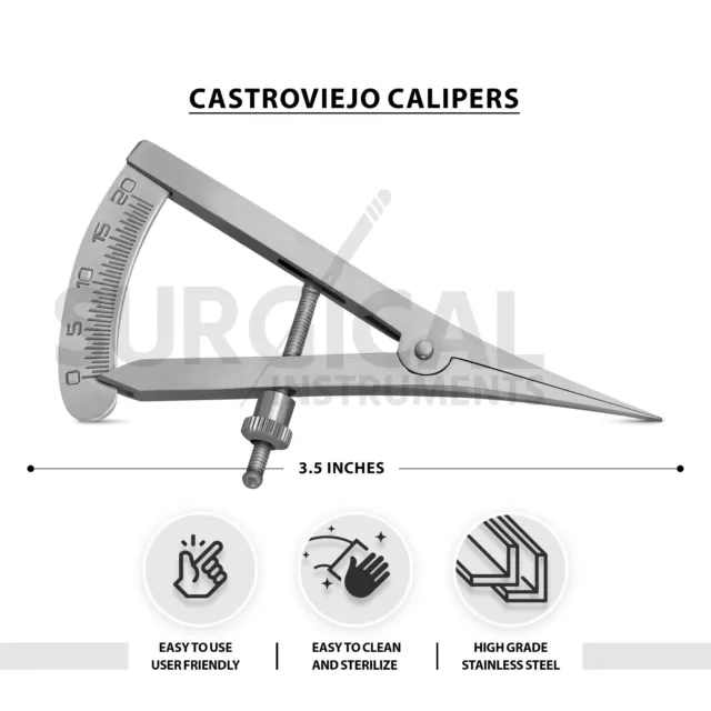 5 instruments ophtalmiques Castroviejo étrier 3,5 pouces (8,89 cm) jauge 0-20 mm allemand G 2