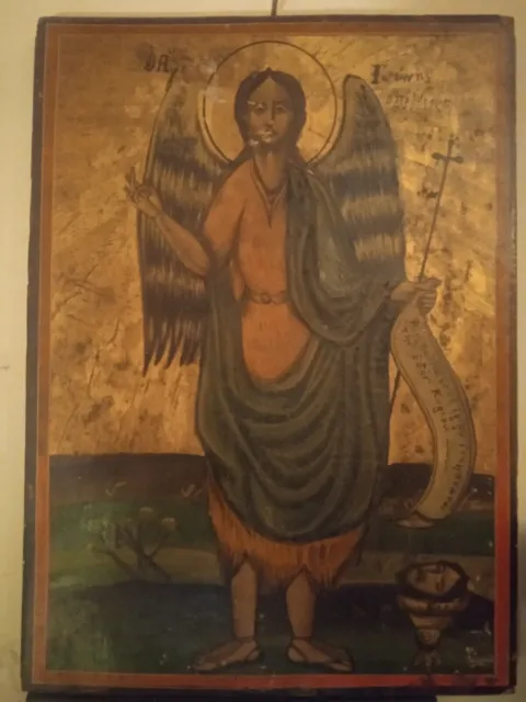 Antica icona dipinta a mano di San Giovanni Battista Ortodosso della fine...