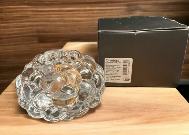 Orrefors Sweden Hallon Raspberry Crystal Votive Candle Holder NIB NEW