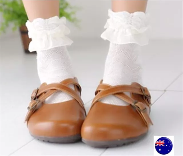 Lady Women Girl Retro White or Black Fancy Ankle Frilly lace Short shoes Socks