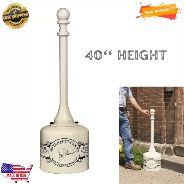 Outside Ashtray Floor Standing Smoke Tube Cigar Cigarette Butt Receptacle Beige