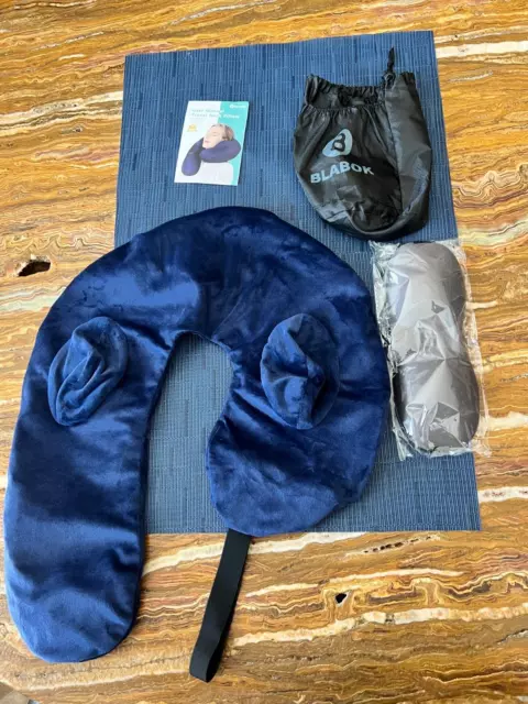 Inflatable Travel Neck Pillow for Airplane Travel, with Mask- New, no box