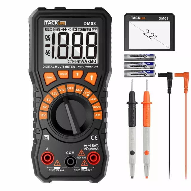 Multimeter, Tacklife DM08 Digital Multimeter, DC/AC Voltage Tester, DC/AC Curren