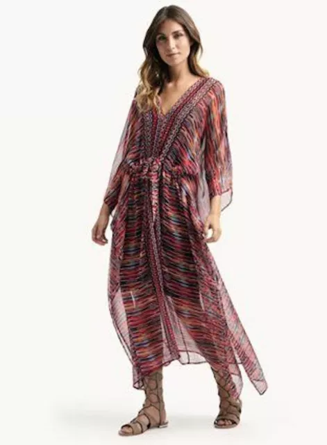 Ella Moss Citra Silk Chiffon Long Caftan Dress Swim Cover Up Size XS