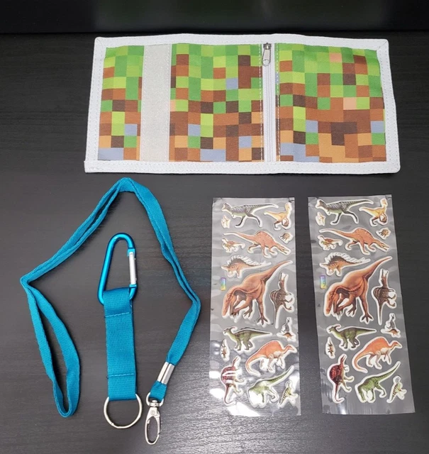 Kids Wallet Trifold with Zippered Coin Pocket Card Holder with Stickers, Lanyard