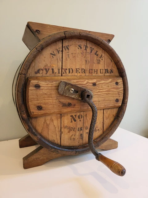 Antique Primitive New Style White Cedar No. 1 Cylinder Barrel BUTTER Churn USA Antique Primitive New Style White Cedar No. 1 Cylinder Barrel BUTTER Churn USA