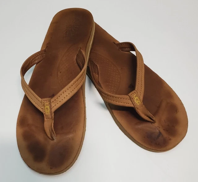 UGG Woman’s W8 Tan Kayla Nubuck Leather 3092 Flip Flops Sandals