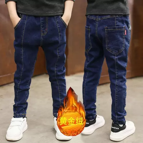 jeans plus velvet thickening children's warm casual denim trousers for boys aged 2