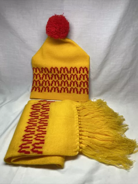 VTG 1980’s McDonald’s Promo Promotional Winter Stocking Beanie Hat & Scarf Red Y