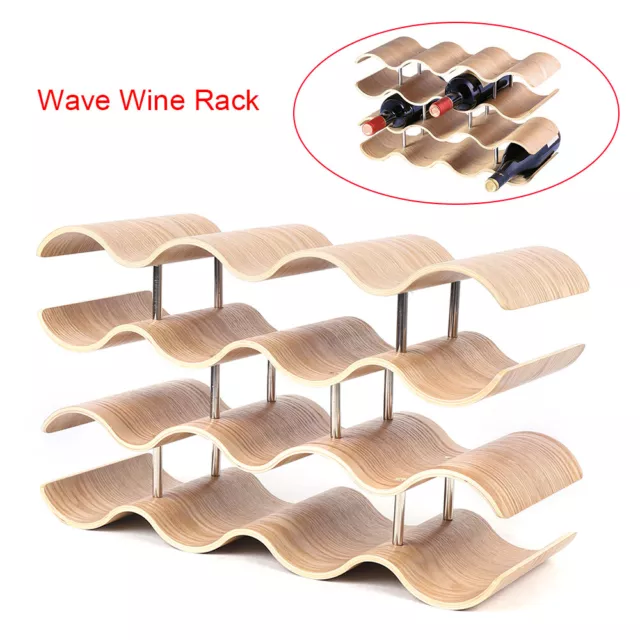 Wooden Wave Wine Rack 14 Bottles Holder 4 Tiers Storage Display Shelf Home Bar