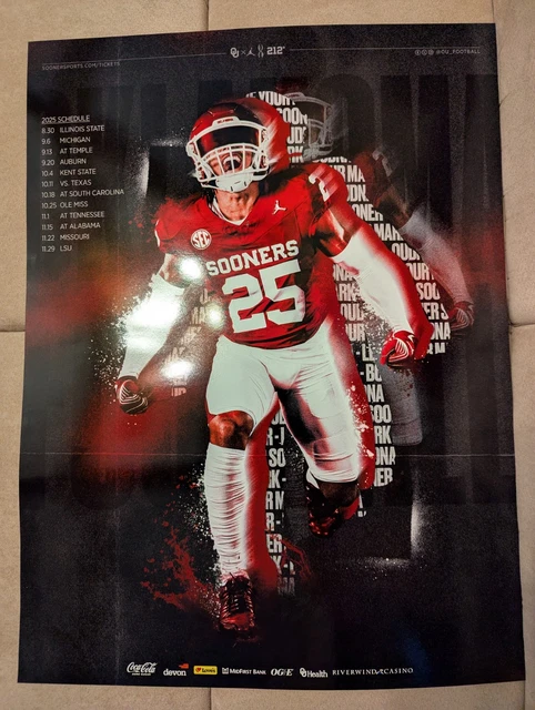 OKLAHOMA SOONERS OU Football Schedule Calendar Schedule Poster SEC