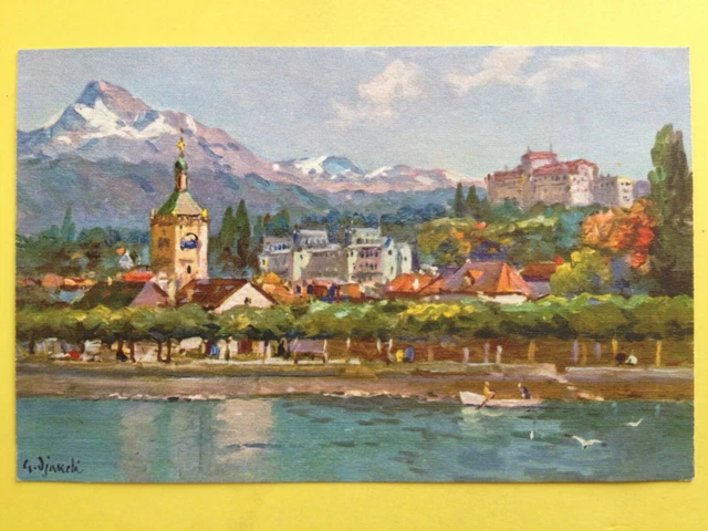 cpa Illustration Signée Georges DJAKELI 74 - EVIAN les BAINS Vue Générale DENT