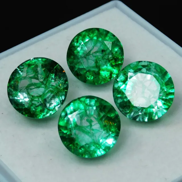 4 PCS NATURAL Green Round Cut Emerald CERTIFIED Gemstones 35.40 Ct Lot ...
