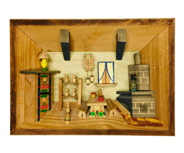70S VINTAGE GERMAN Diorama Shadow Box 3D Art Picture Box Wooden