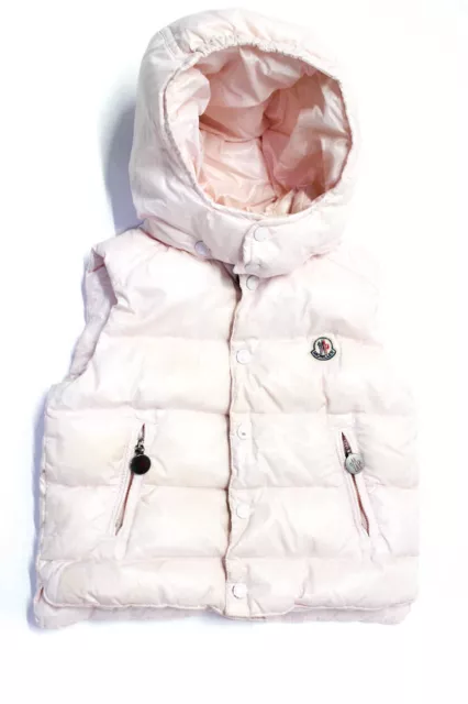 Moncler Girls Split Hem Full Zip Sleeveless Hooded Puffer Vest Pink Size 2T