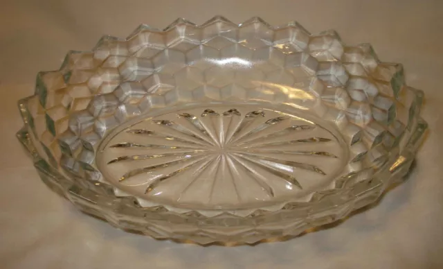 Vintage Fostoria American Cube Crystal Clear Glass 9 7/8" Oval Serving Bowl Dish