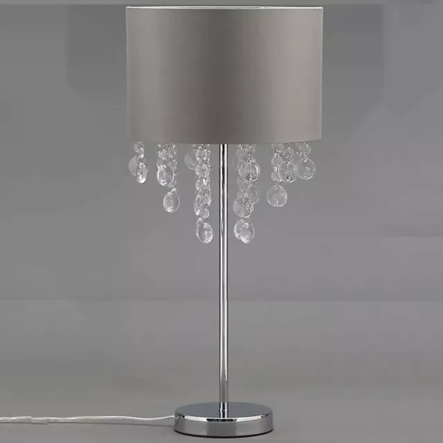 Litecraft Table Lamp E27 Base With Crystal Effect Drum Shade - Chrome Clearance