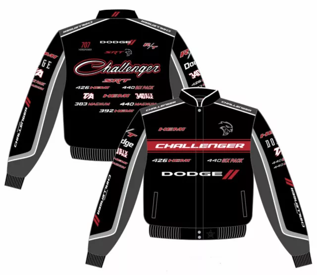 Dodge Challenger Cotton Jacket Mens Collage Logo Black Twill Jacket  JH Design