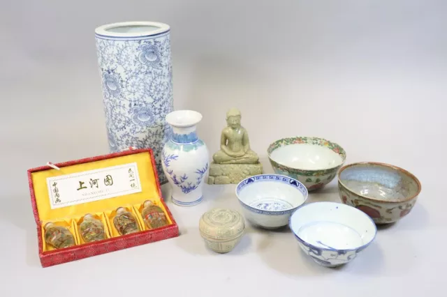 Konvolut Asiatika Objekte Porzellan Stein Glas China Japan 19./20.Jhd (FR408)