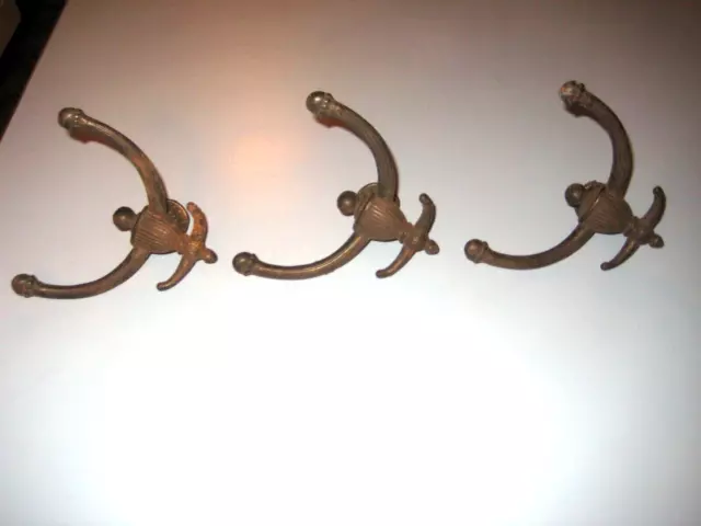 Set of 3 Victorian Cast Iron Double Hall Tree Coat & Hat Hooks