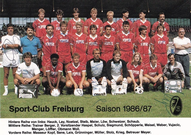 MANNSCHAFTSKARTE SC FREIBURG 1986/87 alte Karte ca. 17 x original