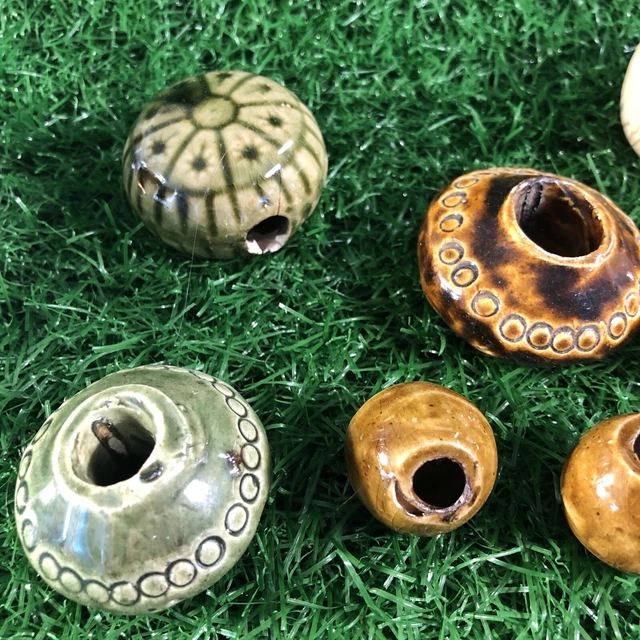 14 Vintage Handmade Ceramic Beads Boho Macrame Beads Large Glazed 5