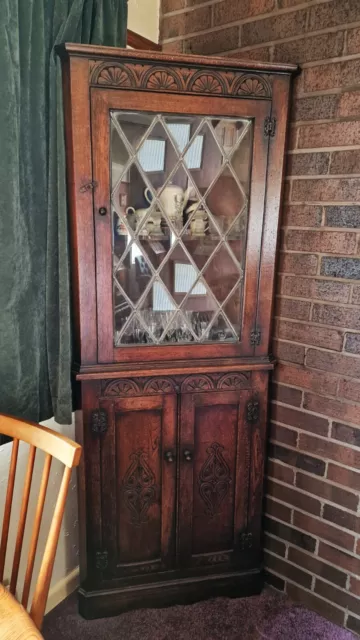 Oak carved glazed corner cabinet 1950's - Bevan & Funnell Reprodux Ltd.