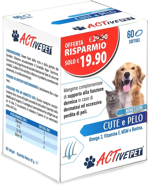 Active Pet Cute E Pelo - Cani E Gatti Integratore Alimentare 60 Perle Dermatosi