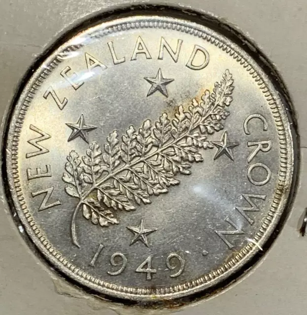 1949 New Zealand 1 Crown - George VI Royal Visit Silver Coin