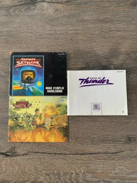 Lot de 3 Notices Nintendo NES Captain Skyhawk Days Of Thunder Operation Wolf