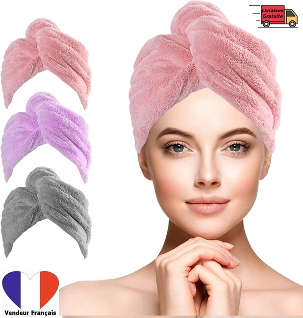 Serviette Microfibre Pour Cheveux Rayyl - Lot De 2 - Séchage Rapide, Bouton De Fixation - Douce Et Absorbante