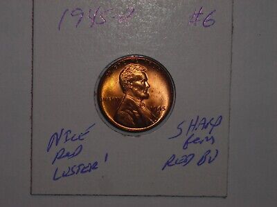 wheat penny 1945D GEM RED BU 1945-D LINCOLN CENT LOT #6 GREAT UNC RED LUSTER