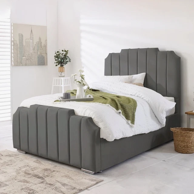 NEW DIAMOND PANEL Upholstered 4FT Small Double Ottoman Bed Frame with